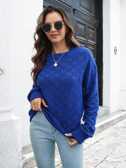 Round Neck Dropped Shoulder Sweater - Trendsi