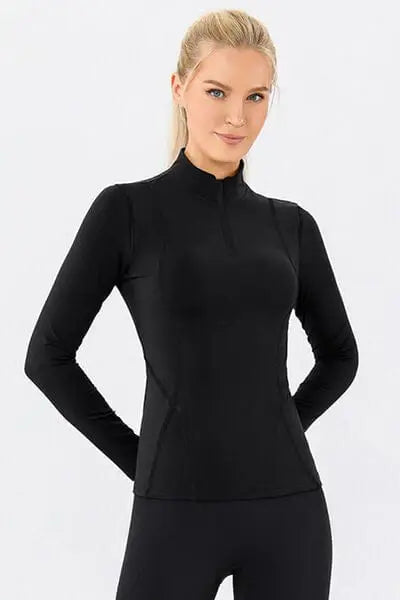 Mock Neck Quarter Zip Active T-Shirt - Trendsi - Flyclothing LLC