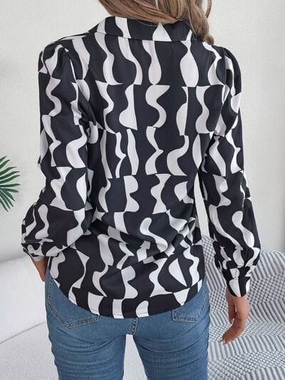 Printed Button Up Long Sleeve Shirt - Trendsi
