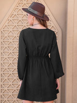 Notched Neck Long Sleeve Printed Mini Dress - Trendsi - Flyclothing LLC