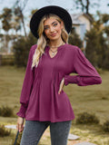 Notched Neck Flounce Sleeve Blouse - Trendsi - Flyclothing LLC