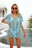 Openwork V-Neck Half Sleeve Cover Up - Trendsi - Flyclothing LLC