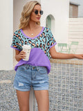 Leopard Waffle-Knit Short Sleeve Top - Trendsi - Flyclothing LLC