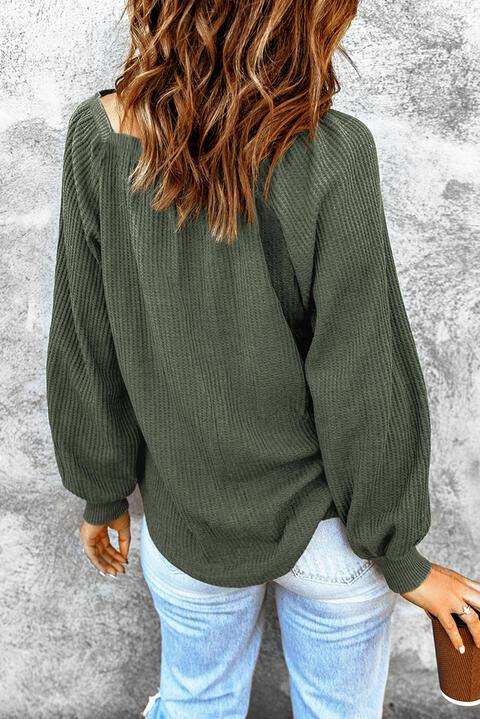 Square Neck Waffle-Knit Top - Trendsi - Flyclothing LLC