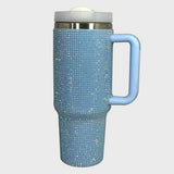 Rhinestone Stainless Steel Tumbler with Straw - Trendsi
