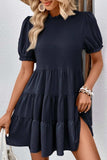 Puff Sleeve Tie Back Tiered Dress - Trendsi - Flyclothing LLC