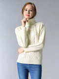 Cable-Knit Turtleneck Pullover Sweater - Trendsi
