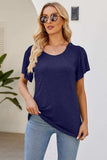 Smocked Round Neck Flutter Sleeve T-Shirt - Trendsi - Flyclothing LLC