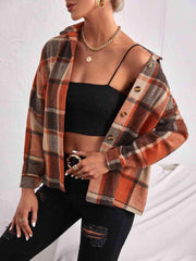 Plaid Collared Neck Button Down Jacket - Trendsi