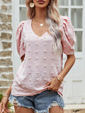 Swiss Dot Short Puff Sleeve Top - Trendsi