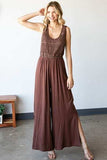 First Love Tie Back Sleeveless Slit Wide Leg Jumpsuit - Trendsi - Flyclothing LLC