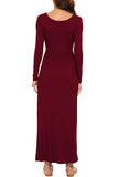 Round Neck Long Sleeve Pocketed Maxi Dress - Trendsi