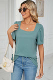 Square Neck Puff Sleeve Tee Shirt - Trendsi - Flyclothing LLC