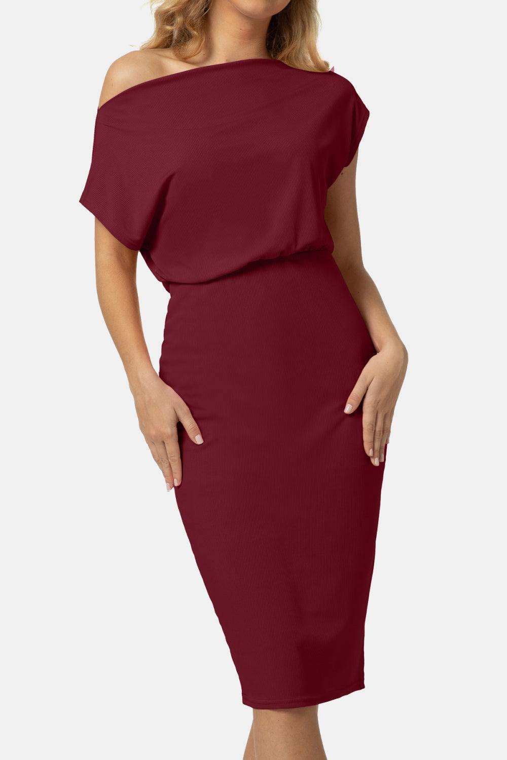 Boat Neck Short Sleeve Knee-Length Dress - Trendsi - Flyclothing LLC