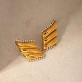 Inlaid Zircon Stainless Steel Geometric Stud Earrings - Trendsi - Flyclothing LLC