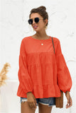 Round Neck Bubble Sleeve Tiered Blouse - Trendsi