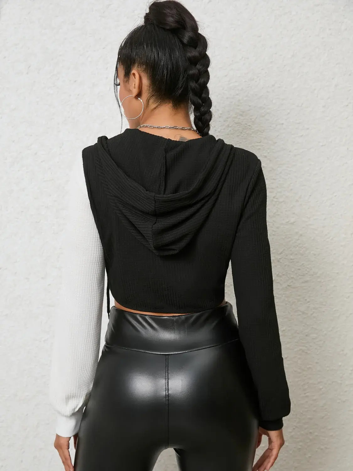 Two-Tone Crisscross Long Sleeve Hoodie - Trendsi - Flyclothing LLC