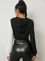 Two-Tone Crisscross Long Sleeve Hoodie - Trendsi - Flyclothing LLC