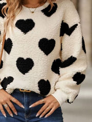 Fuzzy Heart Dropped Shoulder Sweatshirt - Trendsi