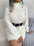 Decorative Button Turtleneck Sweater Dress - Trendsi - Flyclothing LLC