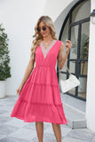 Contrast V-Neck Sleeveless Tiered Dress - Trendsi