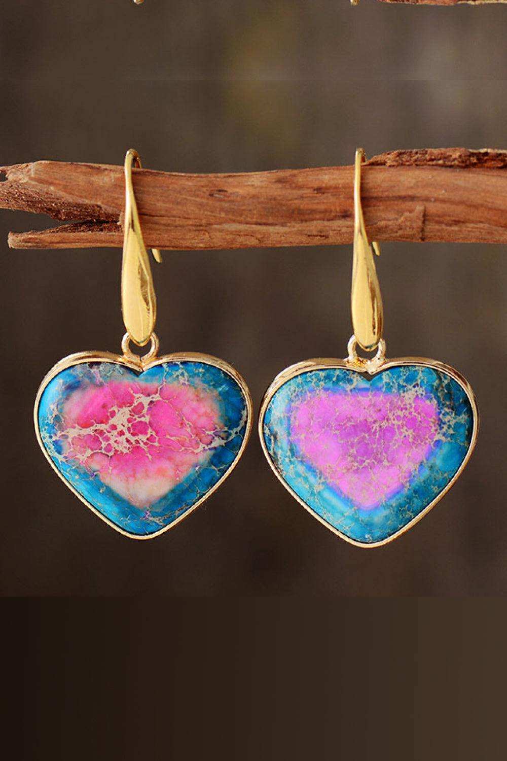 Natural Stone Heart Drop Earrings - Trendsi