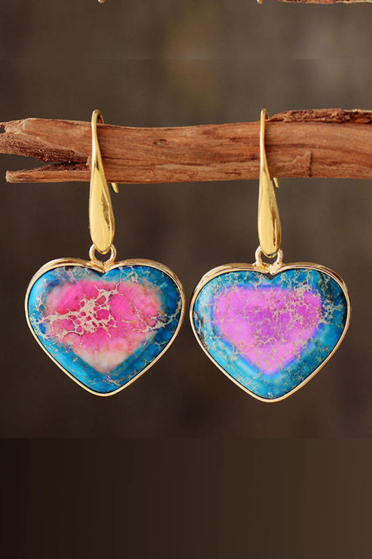 Natural Stone Heart Drop Earrings - Trendsi