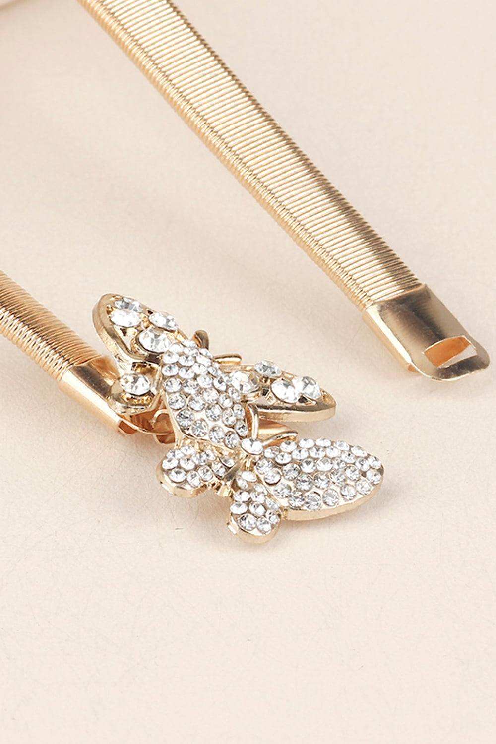 Rhinestone Butterfly Elastic Metal Belt - Trendsi - Flyclothing LLC