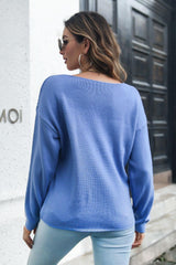 Cable-Knit V-Neck Sweater - Trendsi