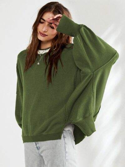 Slit Round Neck Dropped Shoulder T-Shirt - Trendsi - Flyclothing LLC
