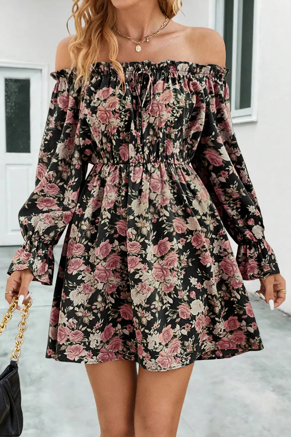 Floral Off-Shoulder Flounce Sleeve Dress - Trendsi - Flyclothing LLC