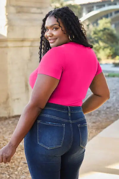 Basic Bae Full Size Round Neck Short Sleeve Bodysuit - Trendsi - Flyclothing LLC