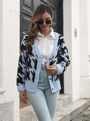 Houndstooth Button Down Cardigan - Trendsi