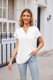 Notched Neck Flutter Sleeve Satin Top - Trendsi - Flyclothing LLC