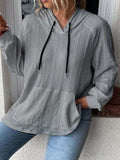 Textured Drawstring Kangaroo Pocket Hoodie - Trendsi - Flyclothing LLC
