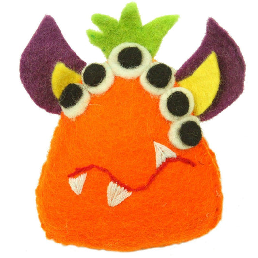 Hand Felted Orange Tooth Monster with Many Eyes - Global Groove - Global Groove
