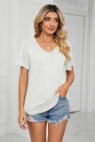 Short Sleeve V-Neck Tee Shirt - Trendsi - Flyclothing LLC
