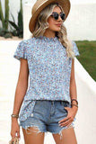 Ditsy Floral Mock Neck Short Sleeve T-Shirt - Trendsi - Flyclothing LLC