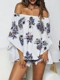 Floral Print Off-Shoulder Flounce Sleeve Blouse - Trendsi