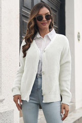 Button Down Ribbed Trim Cardigan - Trendsi