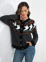 Ghost Button Up Long Sleeve Cardigan - Trendsi - Flyclothing LLC
