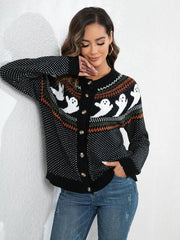 Ghost Button Up Long Sleeve Cardigan - Trendsi