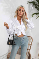 Lapel Collar Button Up Long Sleeve Shirt - Trendsi - Flyclothing LLC