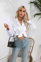 Lapel Collar Button Up Long Sleeve Shirt - Trendsi