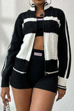 Cable-Knit Color Block Raglan Sleeve Cardigan - Trendsi - Flyclothing LLC