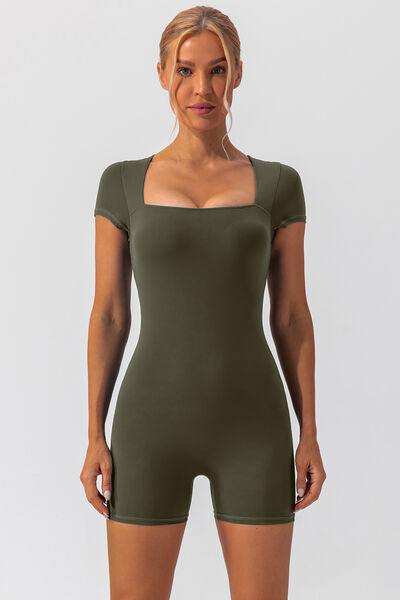 Square Neck Cap Sleeve Active Romper - Trendsi - Flyclothing LLC