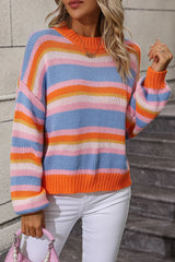 Striped Round Neck Dropped Shoulder Sweater - Trendsi - Flyclothing LLC