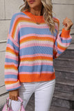 Striped Round Neck Dropped Shoulder Sweater - Trendsi