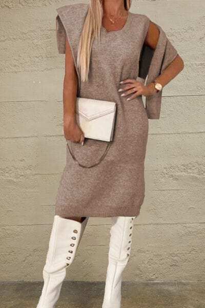 Turtleneck Dropped Shoulder Sweater and Midi Dress Sweater Set - Trendsi - Flyclothing LLC