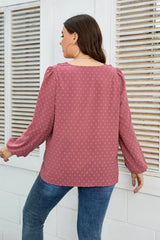Plus Size Lace Trim V-Neck Balloon Sleeve Blouse - Trendsi - Flyclothing LLC